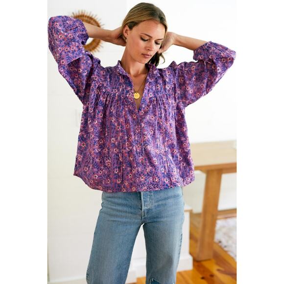 Emerson Fry Emmaline Blouse Violet Wildflower Pink Floral Medium Loose Boho - Picture 5 of 10